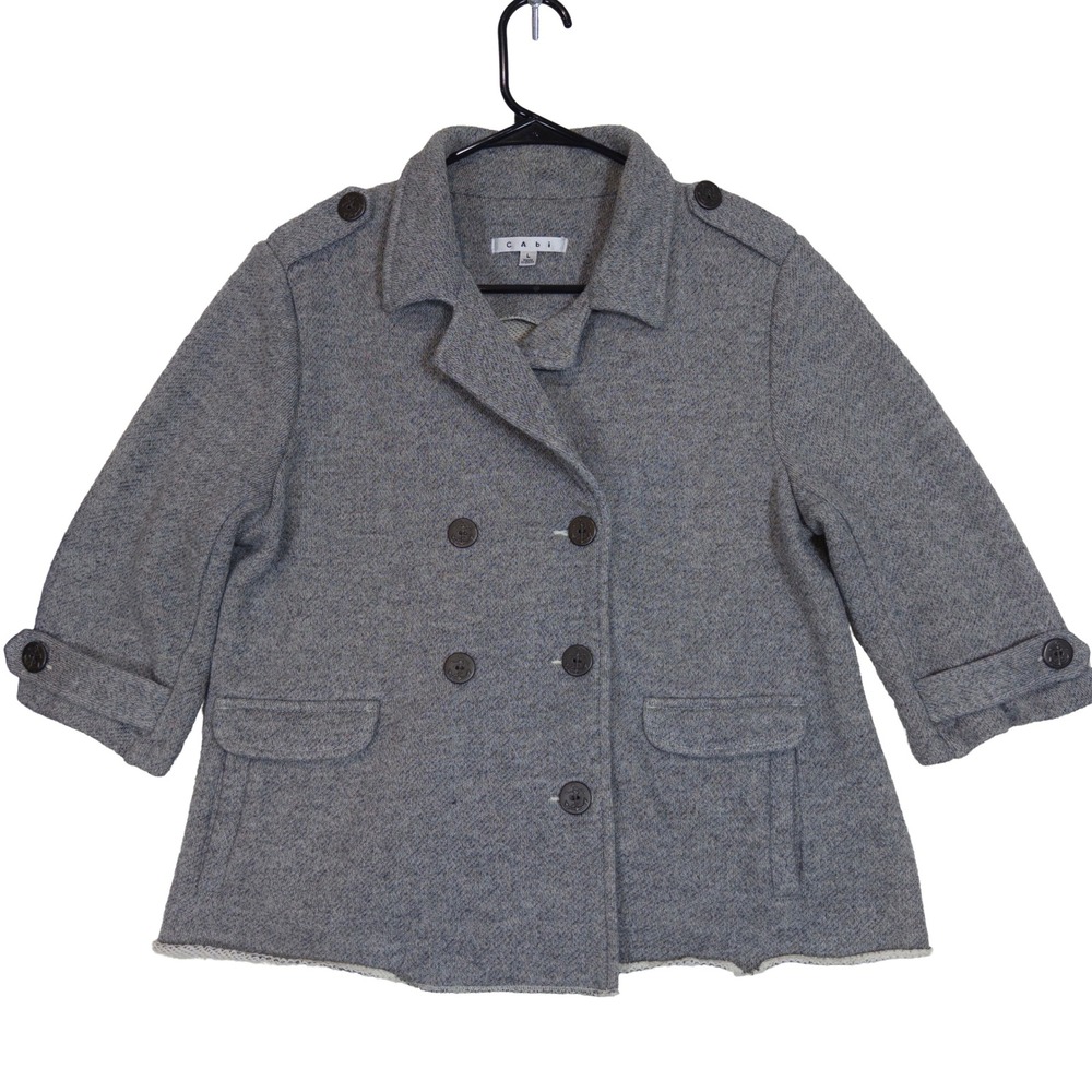 Cabi Pea Coat‎ Large Womens Knit Double Breasted Nautical Anchor Grey